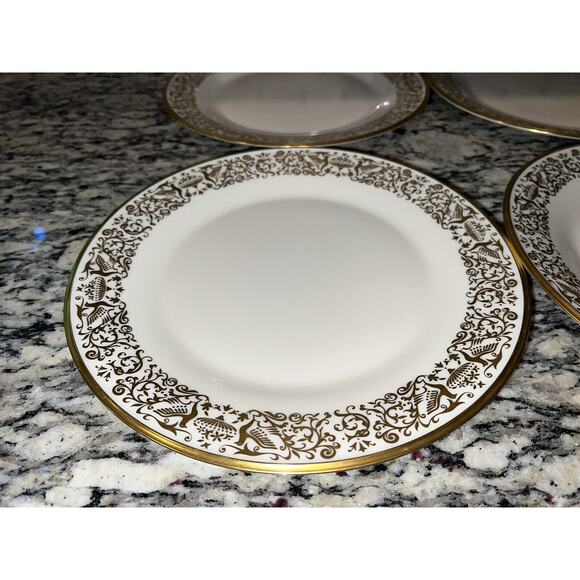 Lenox Tuscany Dinner Plates Gold Scrolls Birds 10 3/4" Ivory Set of 4 - Picture 3 of 10